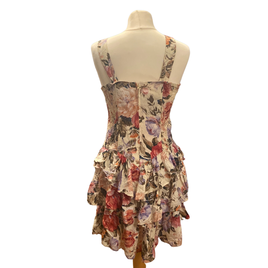 Cream Floral Ruffle Vintage Mini Dress
