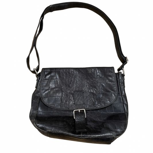 Black Leather Snake Print Vintage Handbag