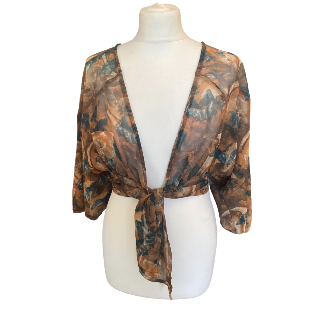 Brown & Green Multicoloured Vintage Tie Up Blouse