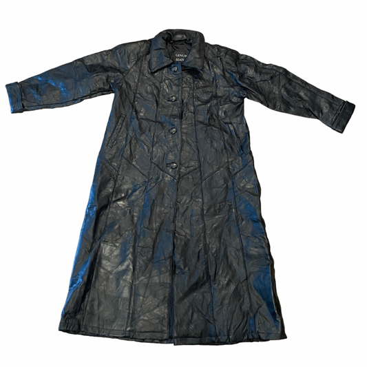 Black Leather Vintage Trench Coat