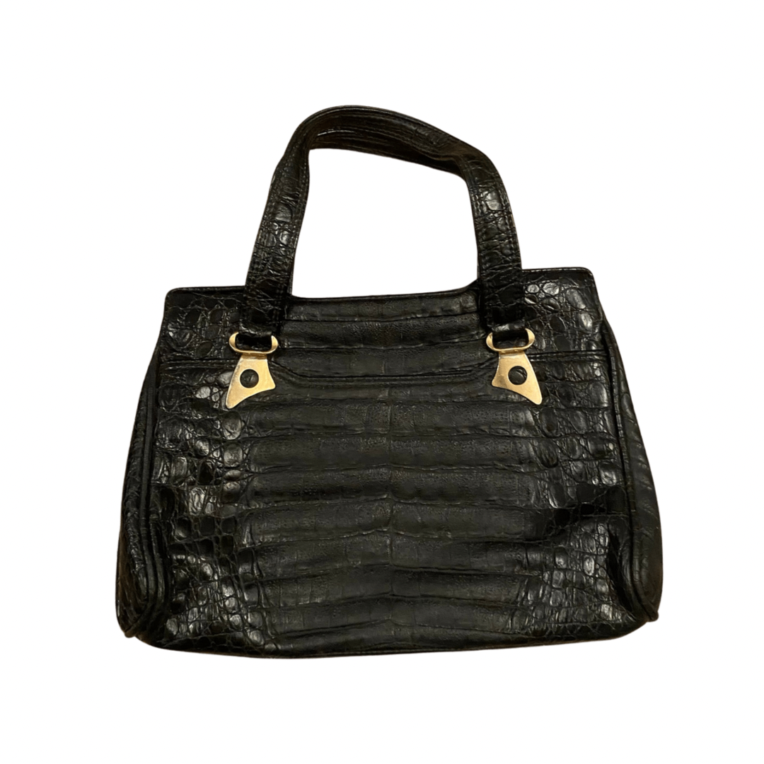 Black Leather Snake Print Vintage Handbag