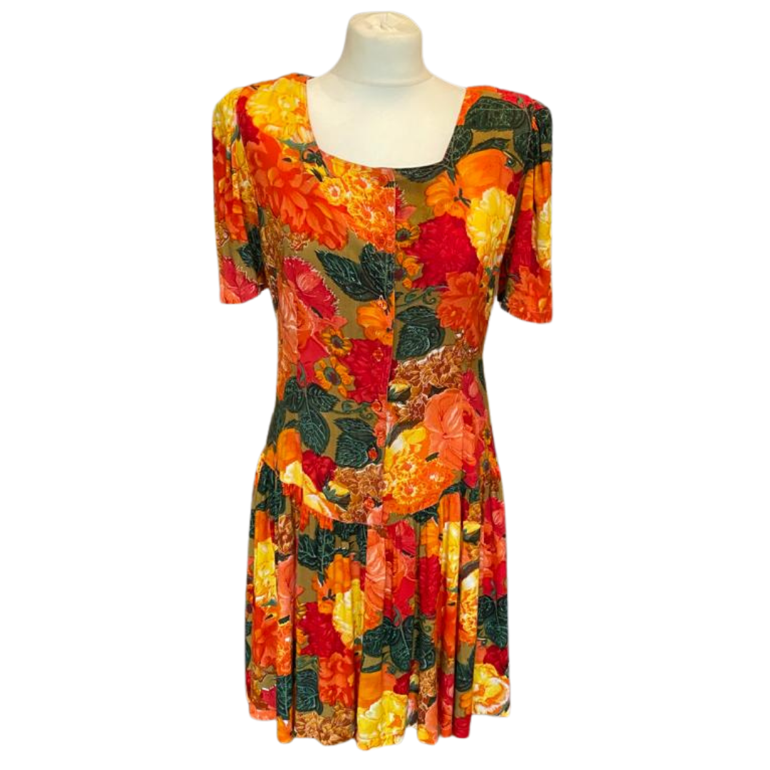 Orange Floral Vintage Tea Dress