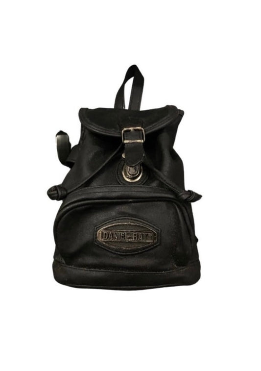 Small Black Leather Vintage Backpack