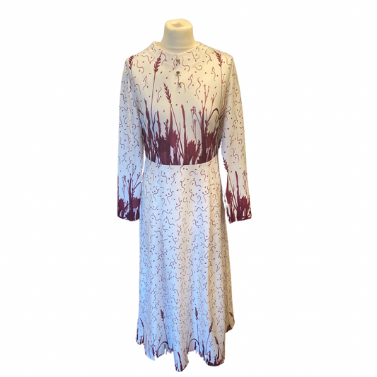 Red & White Long Sleeve Vintage Midi Party Dress