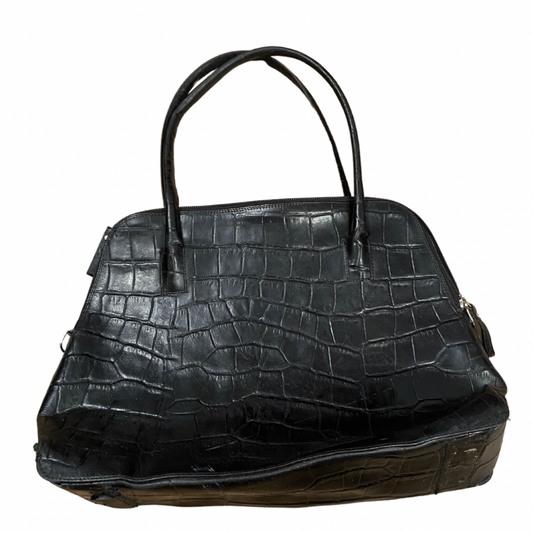 Black Leather Snake Print Vintage Handbag