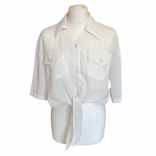 Cream Vintage Tie Up Chiffon Blouse