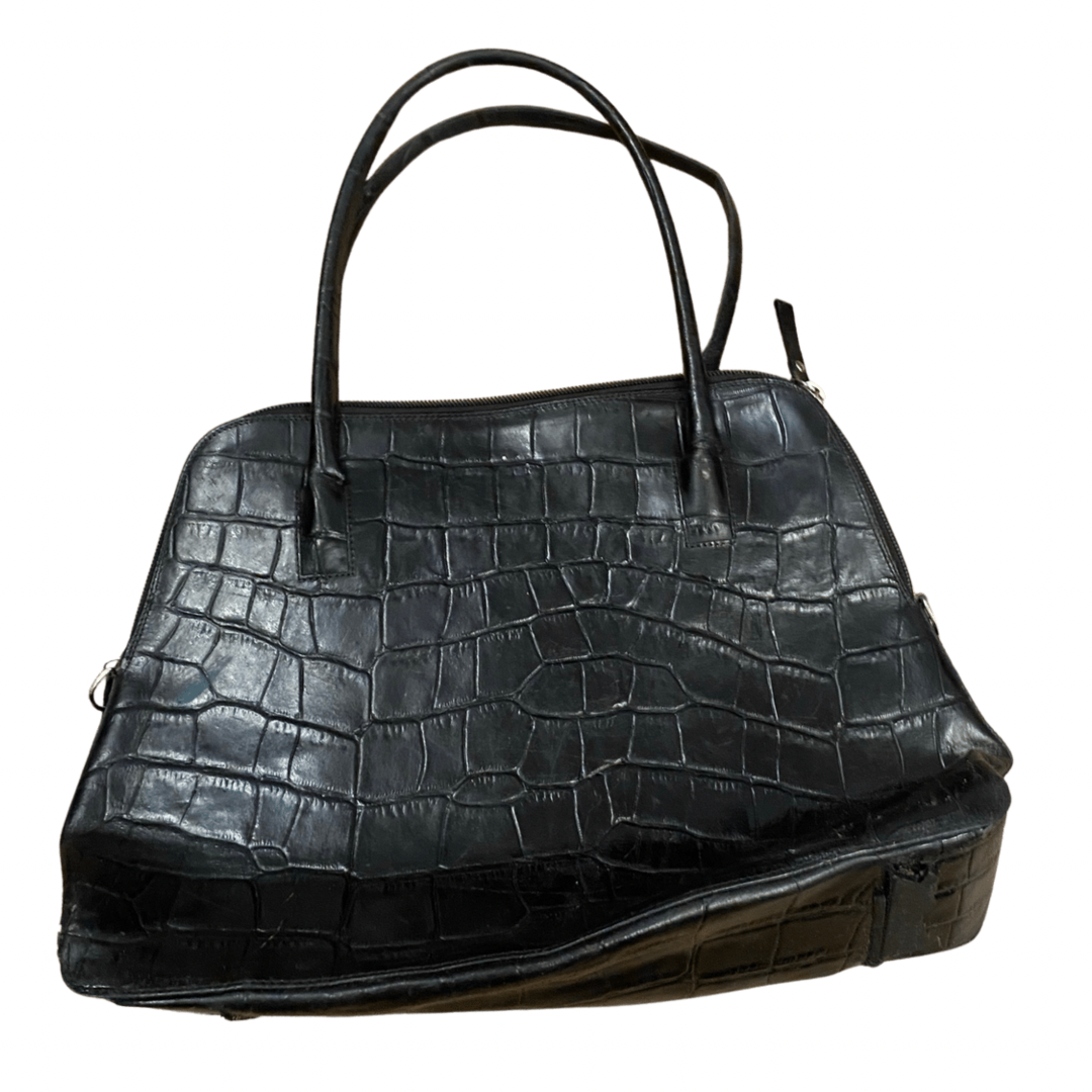 Black Leather Snake Print Vintage Handbag
