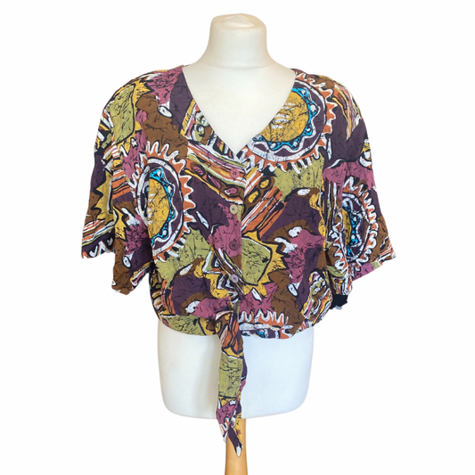 Multicoloured Vintage Tie Up Blouse